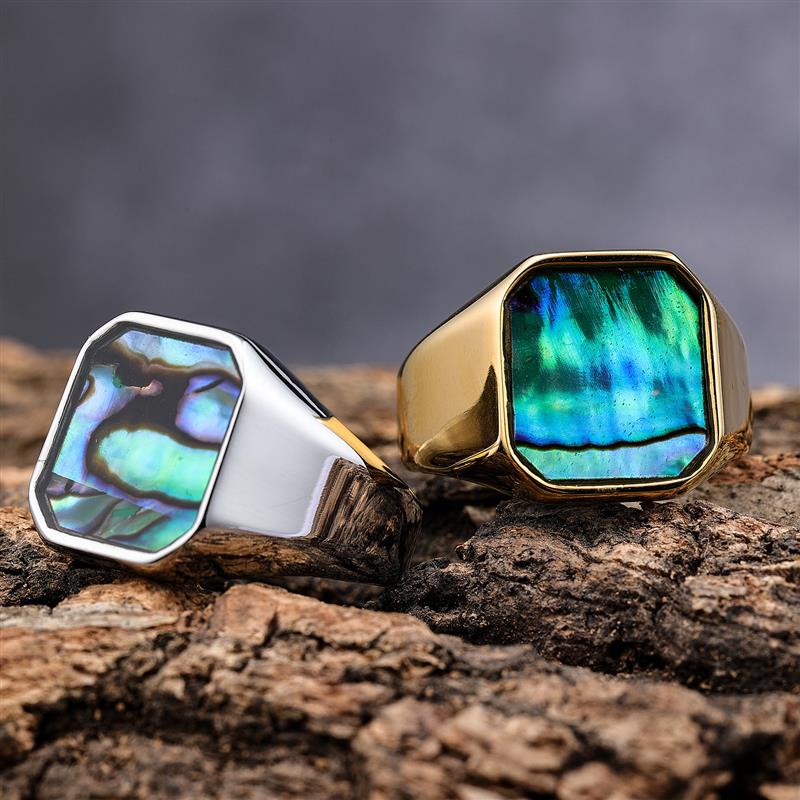 Mens Signet Ring - Moda punk rock concha anel 316l