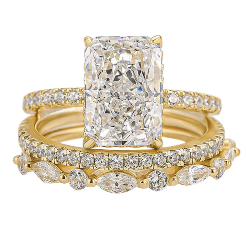 Moissanite Ring - Conjunto de Anéis de Moissanite Flor