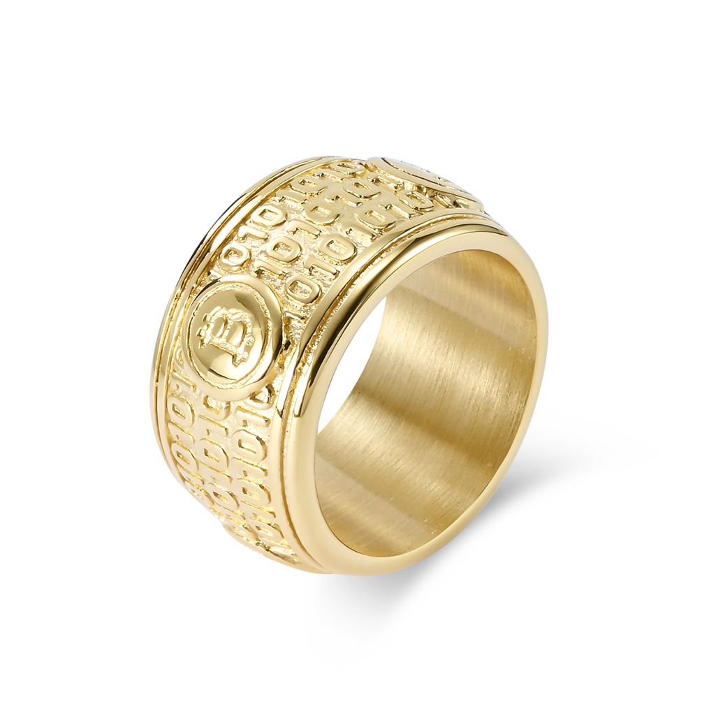 Mens Signet Ring - Punk rock titânio aço sistema binário