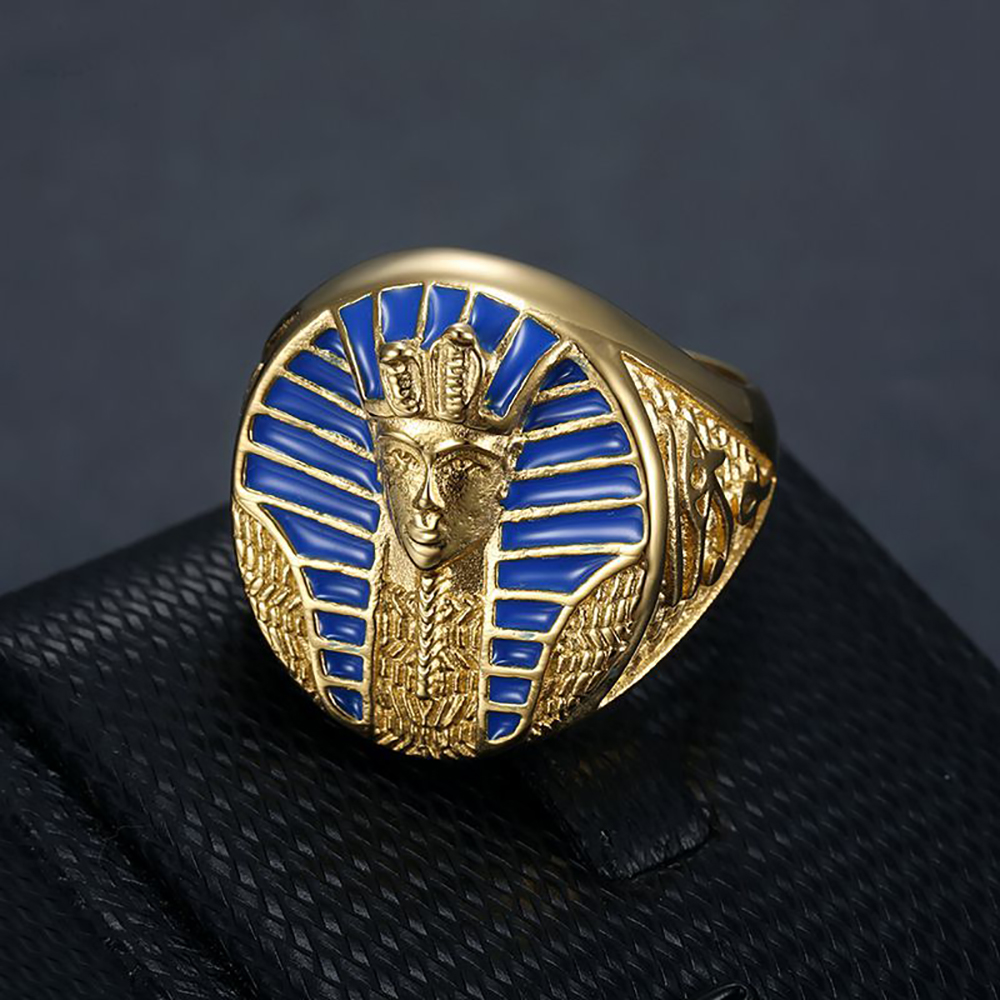 Mens Signet Ring - Anel de Faraó Egípcio Dourado Estilo