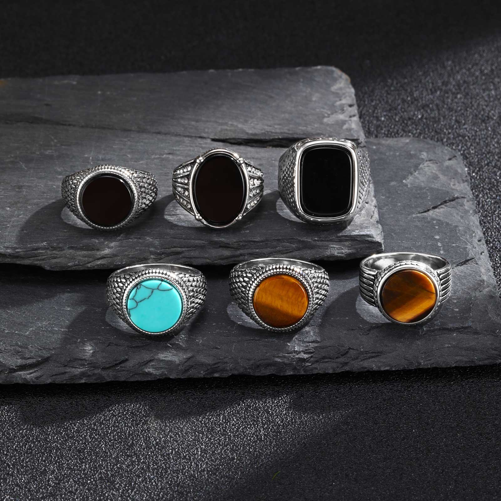 Mens Signet Ring - Anel de pedra natural geométrico turquesa