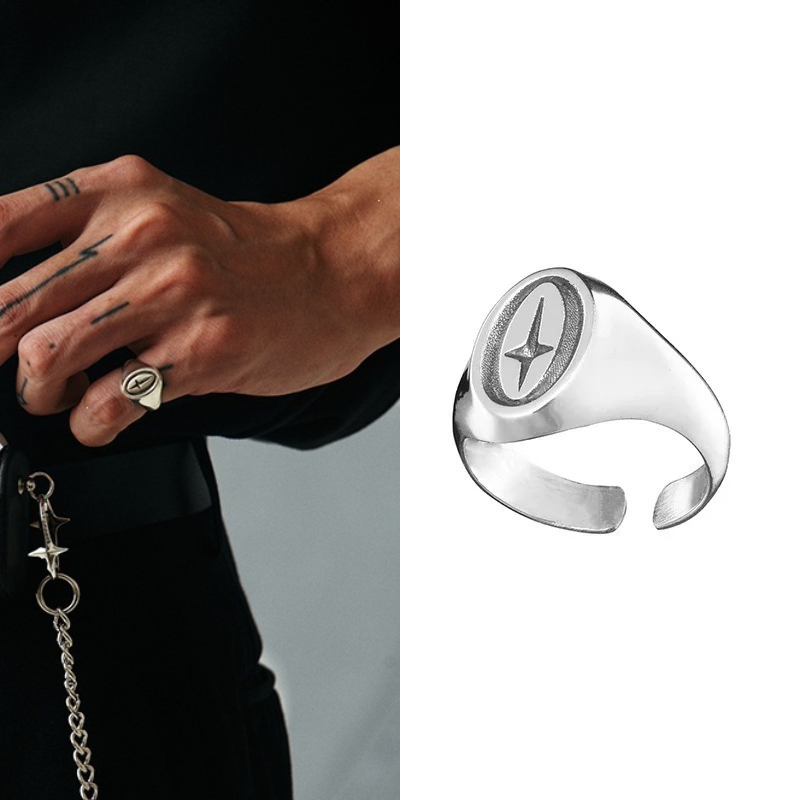 Anel Aberto Minimalista com Es - Mens Signet Ring avaliação e preço