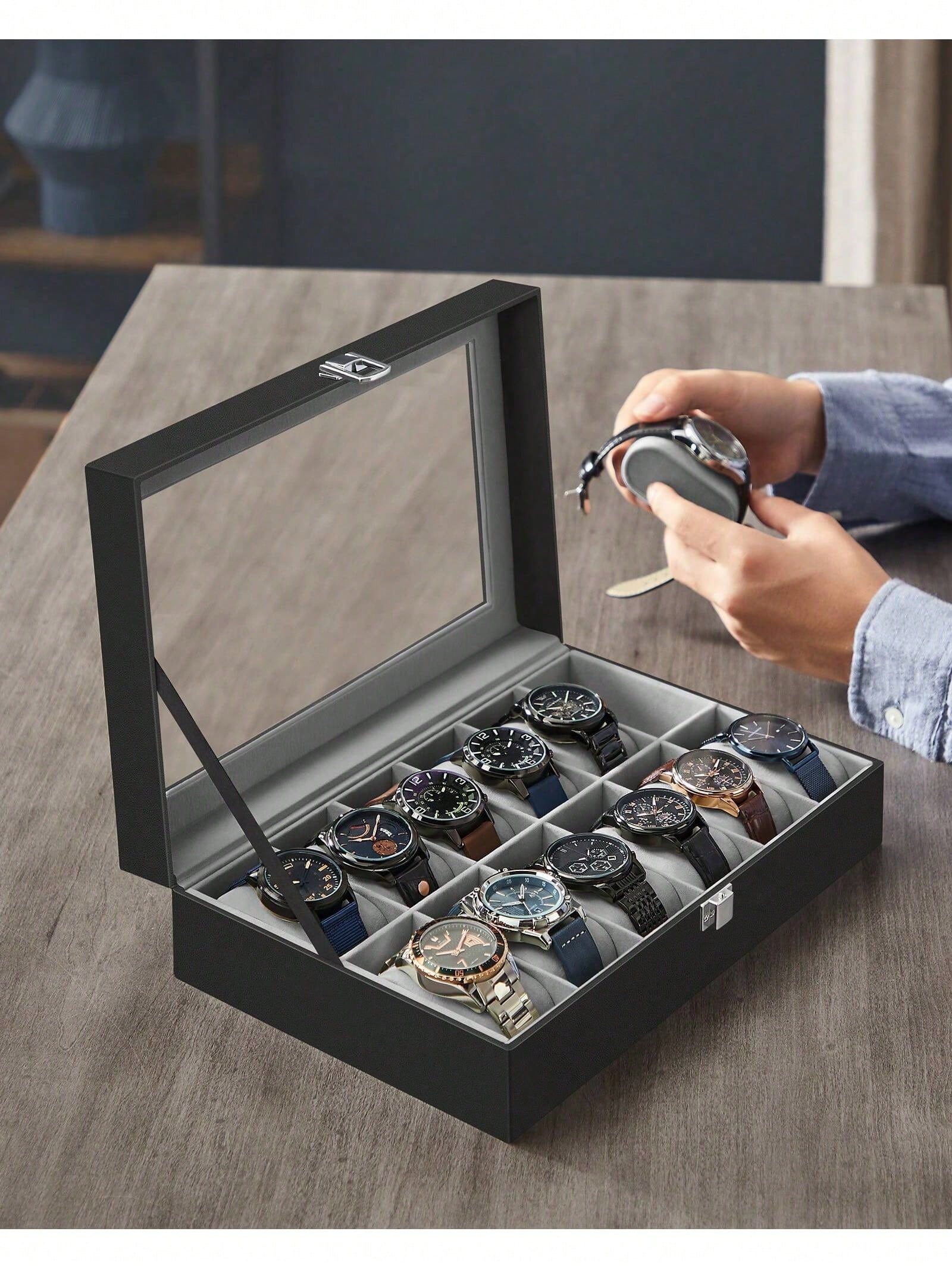 Caixa de Relógios com 12 Compa - Jewelry Watches Box avaliação e preço