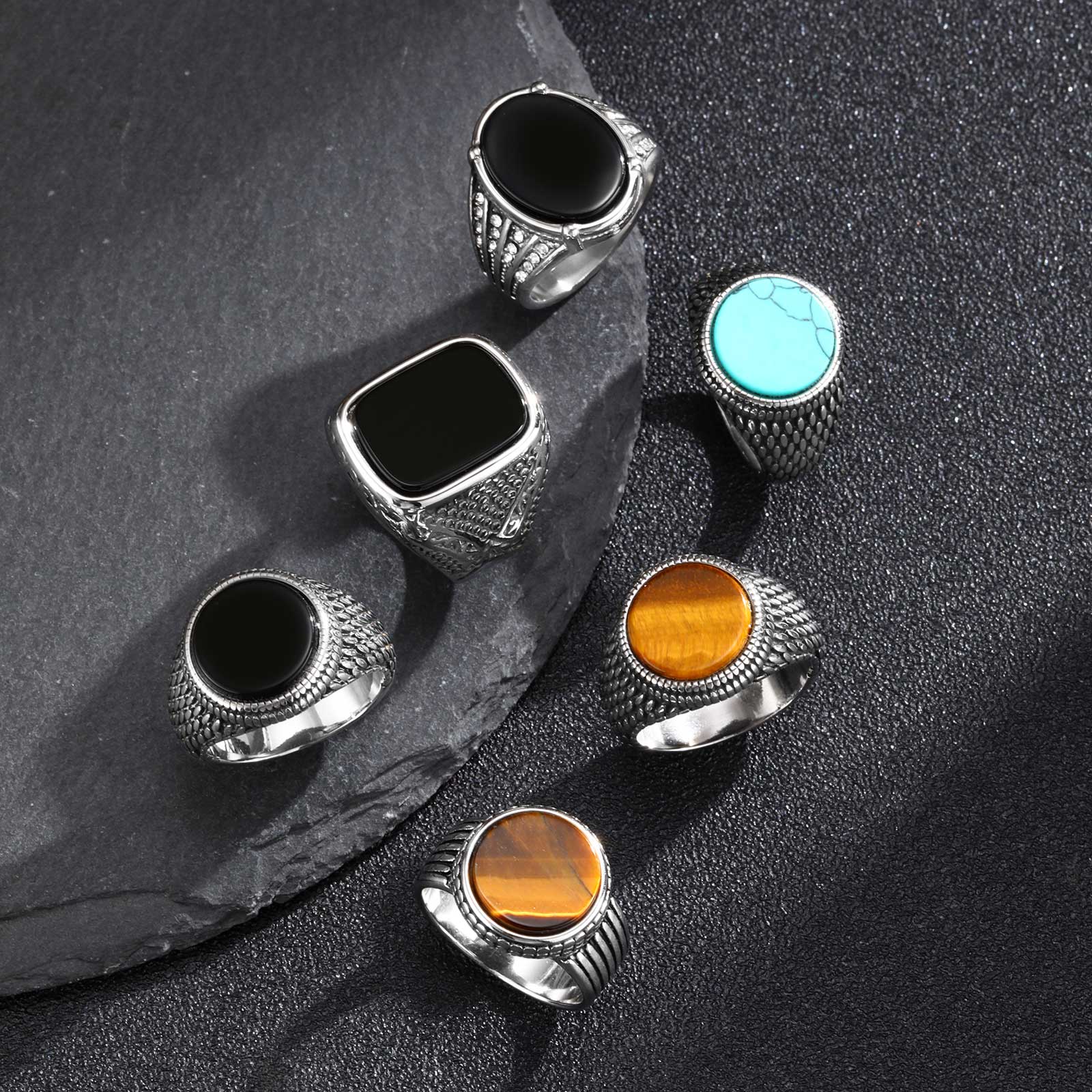 Anel de pedra natural geométri - Mens Signet Ring avaliação e preço
