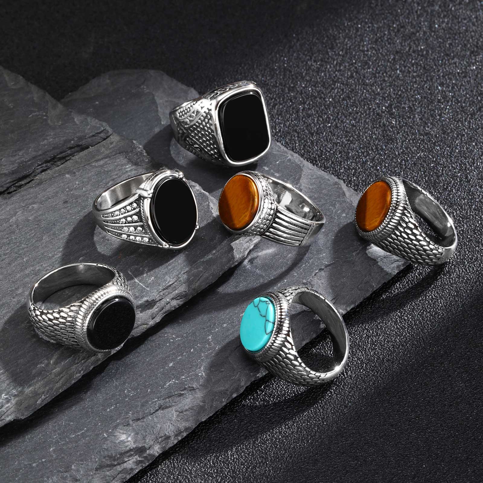 Anel de pedra natural geométri - Mens Signet Ring avaliação e preço
