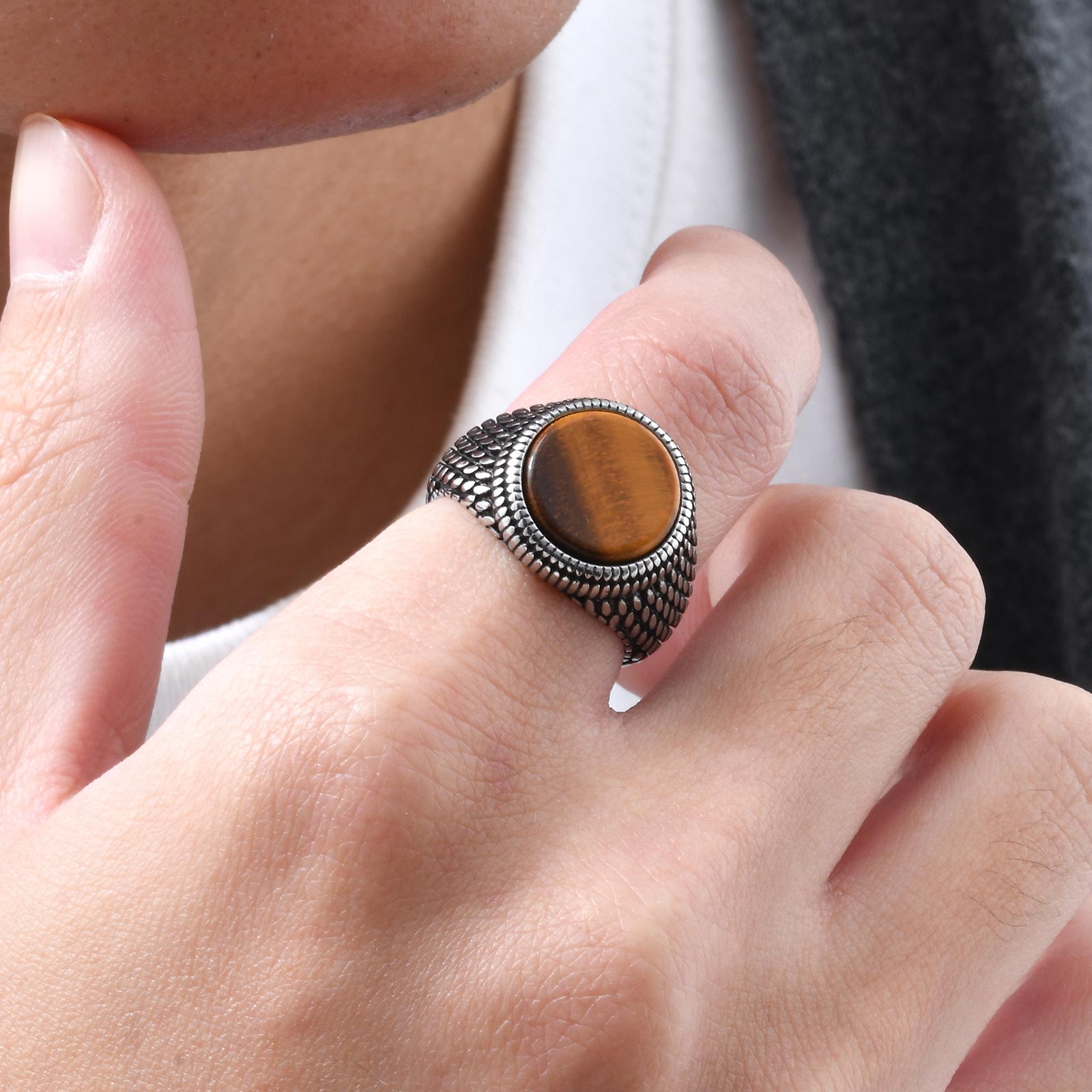 Anel de pedra natural geométri - Mens Signet Ring avaliação e preço
