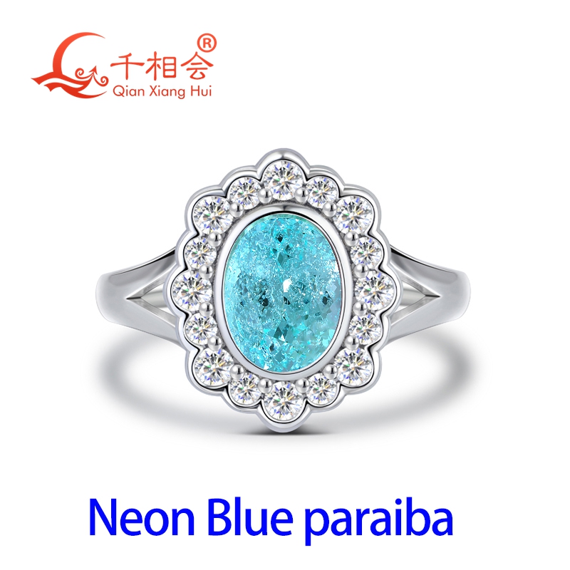 Anel Halo Oval de Turmalina Pa - Moissanite Ring avaliação e preço