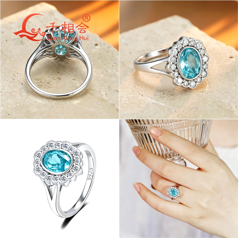 Anel Halo Oval de Turmalina Pa - Moissanite Ring avaliação e preço